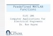 Predefined MATLAB Functions ELEC 206 Computer Applications for Electrical Engineers Dr. Ron Hayne