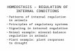 HOMEOSTASIS – REGULATION OF INTERNAL CONDITIONS Patterns of internal regulation in animals Principles of regulatory systems Signaling in internal regulation