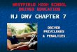 NJ DMV CHAPTER 7 DRIVER PRIVILEGES & PENALTIES WESTFIELD HIGH SCHOOL DRIVER EDUCATION
