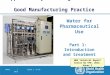 Water | Slide 1 of 25 2013 Water for Pharmaceutical Use Part 1: Introduction and treatment Supplementary Training Modules on Good Manufacturing Practice
