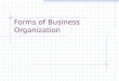 Forms of Business Organization. 3 Basic forms of organization 1) Single Proprietorship