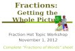 Fractions: Getting the Whole Picture Fraction Hot Topic Workshop November 1, 2012 Complete “Fractions of Words” sheet