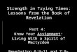 Strength in Trying Times: Lessons from the Book of Revelation Part 4: Know Your Assignment: Living With a Spirit of Martyrdom Revelation 6:9-11 and 7:9-10