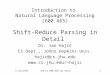 11/22/1999 JHU CS 600.465/Jan Hajic 1 Introduction to Natural Language Processing (600.465) Shift-Reduce Parsing in Detail Dr. Jan Hajič CS Dept., Johns