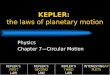 KEPLER: KEPLER: the laws of planetary motion Physics Chapter 7—Circular Motion KEPLER’S FIRST LAW KEPLER’S SECOND LAW KEPLER’S THIRD LAW INTERESTING APPLETS