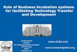 Role of Business Incubation systems for facilitating Technology Transfer and Development A.Balachandran Manager VIT -Technology Business Incubator VIT