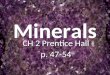 Minerals CH 2 Prentice Hall p. 47-54 CH 2 Prentice Hall p. 47-54