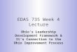 EDAS 735 Week 4 Lecture Ohio’s Leadership Development Framework & It’s Connection to the Ohio Improvement Process