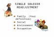SINGLE SOLDIER READJUSTMENT Family (Your definition) Social Environment Occupation