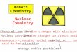 Nuclear Chemistry ________________ involve changes with electrons. ________________ involve changes in atomic nuclei. Spontaneously-changing nuclei emit