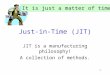 1 Just-in-Time (JIT) JIT is a manufacturing philosophy! A collection of methods. It is just a matter of time