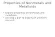 Properties of Nonmetals and Metalloids Explore properties of nonmetals and metalloids Develop a plan to classify an unknown element