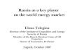 Russia as a key player on the world energy market Elena Telegina Director of the Institute of Geopolitics and Energy Security of Russia Member of the Board,