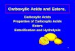 1 Carboxylic Acids and Esters, Carboxylic Acids Properties of Carboxylic Acids Esters Esterification and Hydrolysis