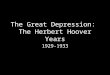 The Great Depression: The Herbert Hoover Years 1929-1933