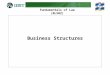 Fundamentals of Law (BL502) Business Structures. Fundamentals of Law (BL502) Types of Business Structure  Sole trader  Partnership  Corporation  Joint