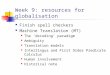 Week 9: resources for globalisation Finish spell checkers Machine Translation (MT) The â€decodingâ€™ paradigm Ambiguity Translation models Interlingua and
