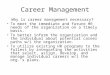 Career Management Why is career management necessary? To meet the immediate and future HR needs of the organization on a timely basis. To better inform