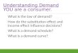 Understanding Demand YOU are a consumer. What is the law of demand? How do the substitution effect and income effect influence decisions? What is a demand