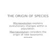 THE ORIGIN OF SPECIES Microevolution explains evolutionary changes within a population. Macroevolution considers the origin of new taxonomic groups