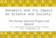 Genomics and Its Impact on Science and Society: The Human Genome Project and Beyond U.S. Department of Energy Genome Programs 