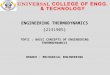 ENGINEERING THERMODYNAMICS (2131905) TOPIC : BASIC CONCEPTS OF ENGINEERING THERMODYNAMICS BRANCH : MECHANICAL ENGINEERING