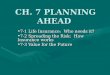 CH. 7 PLANNING AHEAD CH. 7 PLANNING AHEAD 7-1 Life Insurance: Who needs it?7-1 Life Insurance: Who needs it? 7-2 Spreading the Risk: How Insurance works7-2