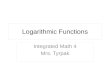 Logarithmic Functions Integrated Math 4 Mrs. Tyrpak