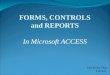 FORMS, CONTROLS and REPORTS In Microsoft ACCESS Dan Ricky Ong Lecturer