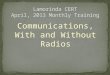 Communications, With and Without Radios. AT&T Wireless Networks CERT Notifications FRS Radio- Nets for Neighborhoods HAM Radio/K6ORI Lamorinda’s Amateur