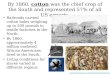 By 1860, cotton was the chief crop of the South and represented 57% of all US exports. Railroads carried cotton bales weighing up to 500 pounds to textile