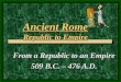 Ancient Rome Republic to Empire From a Republic to an Empire 509 B.C. – 476 A.D
