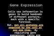 Gene Expression Cells use information in genes to build hundreds of different proteins, each with a specific function. But, not all proteins are required