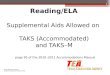Reading/ELA Supplemental Aids Allowed on TAKS (Accommodated) and TAKS–M page 95 of the 2010–2011 Accommodations Manual 1 Texas Education Agency Student