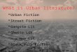 What is Urban literature?  Urban Fiction  Street Fiction  Gangsta Lit  Ghetto Lit  Hip-Hop Lit  Black Pulp Fiction