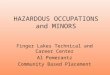 HAZARDOUS OCCUPATIONS and MINORS Finger Lakes Technical and Career Center Al Pomerantz Community Based Placement