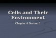 Cells and Their Environment Chapter 4 Section 1. Cell Membranes Cell membranes help organisms maintain homeostasis by controlling what substances may