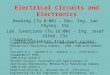 Electrical Circuits and Electronics Reading (Tu 8:00) – Doc. Ing. Jan Chyský, CSc Lab. Exercises (Tu 16:00) – Ing. Josef Vlček, CSc