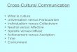 Cross-Cultural Communication What is culture Universalism versus Particularism Individualism versus Collectivism Neutral versus Affective Specific versus