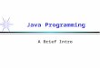 Java Programming A Brief Intro. Overview of Java  Java Features  How Java Works  Program-Driven vs Event Driven  Graphical User Interfaces (GUI)