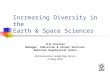 Increasing Diversity in the Earth & Space Sciences Jill Karsten Manager, Education & Career Services American Geophysical Union AGI Geoscience Leadership