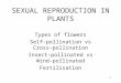 1 SEXUAL REPRODUCTION IN PLANTS Types of flowers Self-pollination vs Cross-pollination Insect-pollinated vs Wind-pollinated Fertilisation