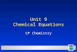 1 Unit 9 Chemical Equations CP Chemistry. 2 Describing Chemical Change l OBJECTIVES: –Write equations describing chemical reactions, using appropriate