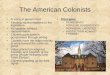 The American Colonists A voice in government Electing representatives to the legislature No taxation without representation Citizens participate in government