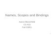 1 Names, Scopes and Bindings Aaron Bloomfield CS 415 Fall 20051