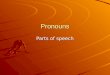Pronouns Parts of speech. What is a Pronoun? It is a word that is used in place of one or more nouns or other pronouns