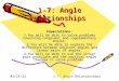 10/15/20151.7: Angle Relationships 1-7: Angle Relationships Expectations: 1.You will be able to solve problems involving congruent and supplementary angles