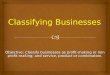 Objective: Classify businesses as profit-making or non profit- making; and service, product or combination. Classifying Businesses