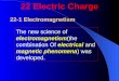 22-1 Electromagnetism The new science of electromagnetism(the combination Of electrical and magnetic phenomena) was developed. 22 Electric Charge