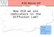 #30 How did we observe diffusion in the State Lab? #30 Warm UP How did we use indicators in the Diffusion Lab? Find your Diffusion Lab